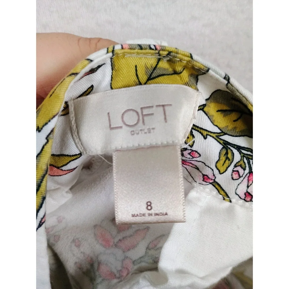 Tropical Floral Loft Outlet Womens Size 8 White Pink‎ Green Cotton Chino Shorts